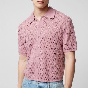 BDG Men's Pink Openwork Knit Polo